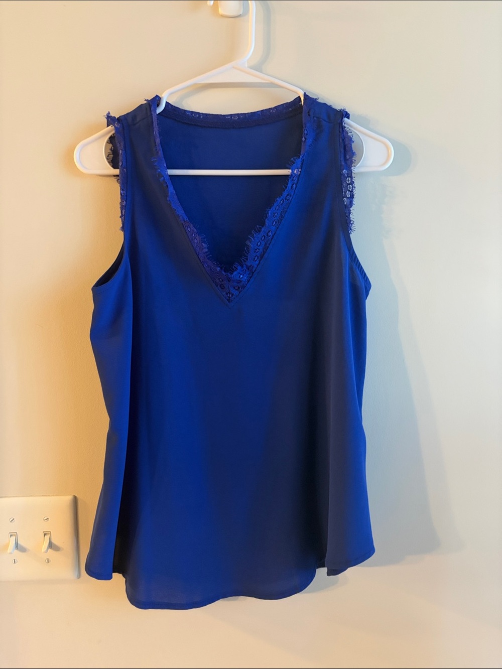 Sleeveless Lace-Trim V-Neck Top - Royal Blue